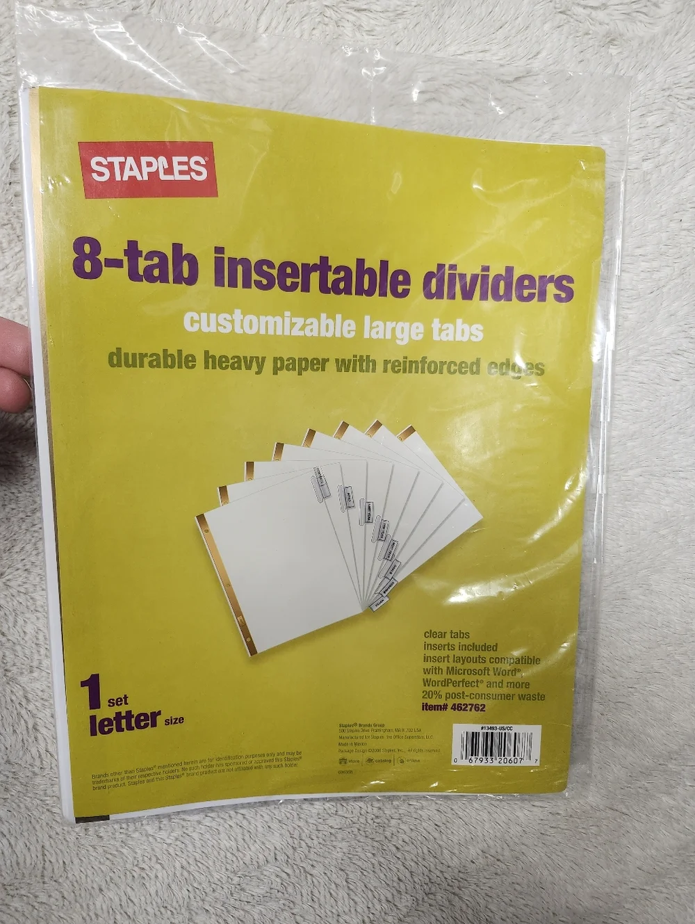 • Staples 8-Tab Insertable Paper Dividers Clear Tabs Item# 462762 Letter Size